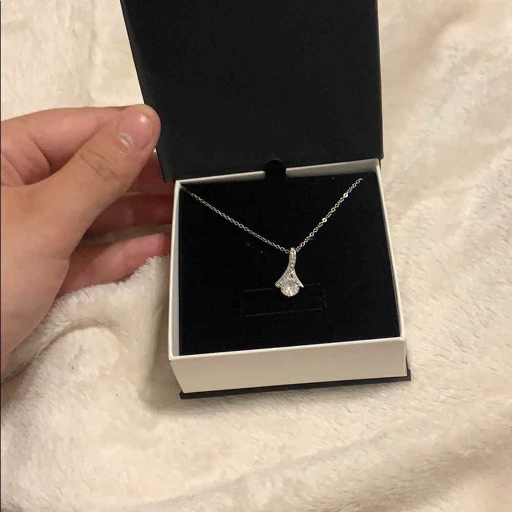 Brand New Silver Diamond Necklace with box